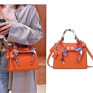 Crossbody Bag Kelly Designer Look Purse Faux Leather Orange